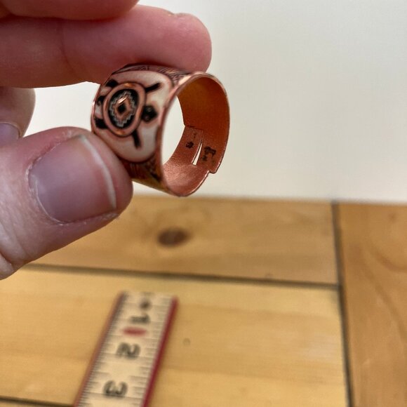 Southwestern Turtle Etched Copper Bracelet & Ring Western Cowgirl Set Adjustable - Picture 7 of 9